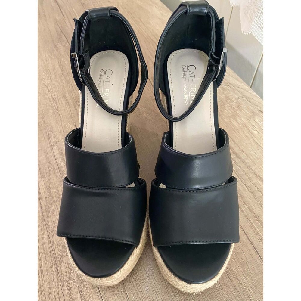 Catherine by Catherine Malandrino Black Platform Espadrille Wedge Sandals Size 8